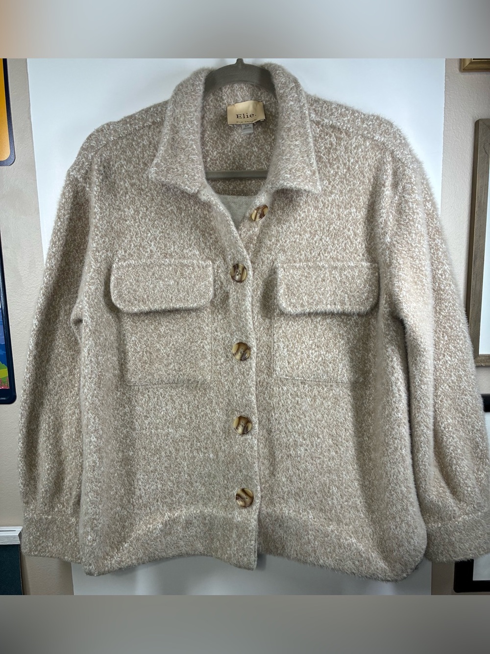Elie Tahari Beige Cream Boucle Knit Button Front Jacket Women's S/P